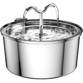 DOOOB Cat Water Fountain, 3.2L/108OZ Stainless Steel Pet Water Dispenser Automatic Metal Dog Drinking Bowl with 3 Replacement Filters Ultra-Quiet Pump and Waterproof Food Mats