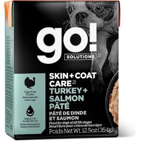 Go! Solutions Skin + Coat Care Wet Dog Food - Turkey and Salmon Pâté with Grains - Complete & Balanced Nutrition for All Life Stages, 12.5 oz