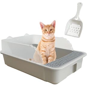 kathson Open Cat Litter Box with High Side,Anti-Splashing Cats Litter Pan,Kitten Toilet with Litter Sifting Scoop,Semi-Enclosed Removable Kittens Litter for Boxes Easy to Clean No Odor