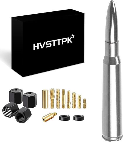 Truck Car Bullet Antenna with Valve Stem Caps Mast for GM Chevy Silverado 1500 2500 3500 HD Ford F150 F250 F350 Denali Heavy Pickup Jeep Truck Accessories (Chrome) in Saudi Arabia