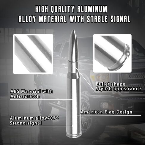 Truck Car Bullet Antenna with Valve Stem Caps Mast for GM Chevy Silverado 1500 2500 3500 HD Ford F150 F250 F350 Denali Heavy Pickup Jeep Truck Accessories (Chrome) in Saudi Arabia