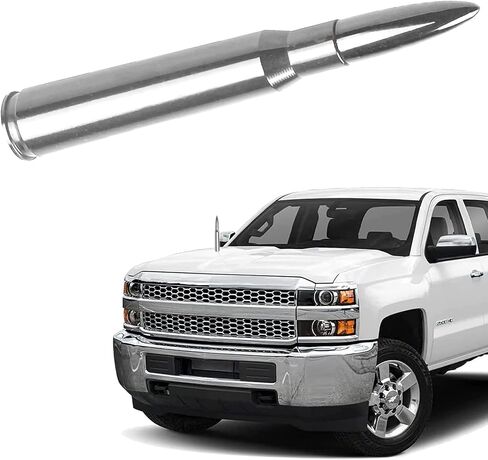 Truck Car Bullet Antenna with Valve Stem Caps Mast for GM Chevy Silverado 1500 2500 3500 HD Ford F150 F250 F350 Denali Heavy Pickup Jeep Truck Accessories (Chrome) in Saudi Arabia