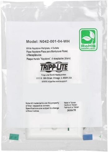 Tripp Lite Quad Outlet RJ45 Universal Keystone Face Plate / Wall Plate, White, 4-Port (N042-001-04-WH) in Saudi Arabia