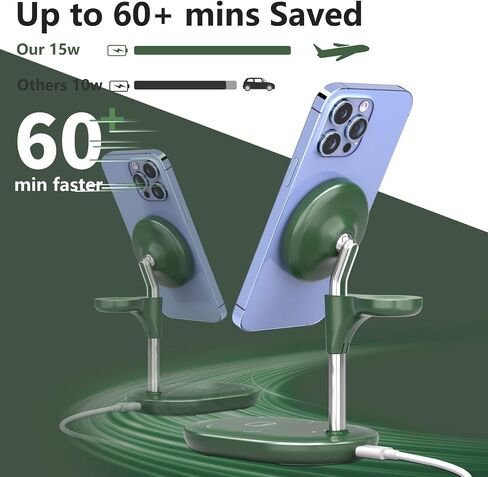 Wireless Charging Station for Multiple Devices Apple, 3 in 1 Wireless Charger Stand Mage-Safe Charger for iPhone 16 15 14 13 12 Pro Max/Plus/Pro Apple Watch AirPods (Mint Green) in Saudi Arabia