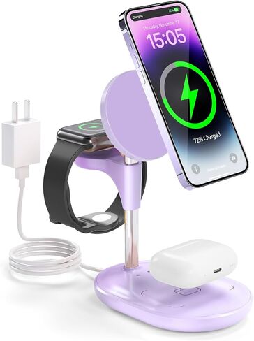Wireless Charging Station for Multiple Devices Apple, 3 in 1 Wireless Charger Stand Mage-Safe Charger for iPhone 16 15 14 13 12 Pro Max/Plus/Pro Apple Watch AirPods (Mint Green) in Saudi Arabia