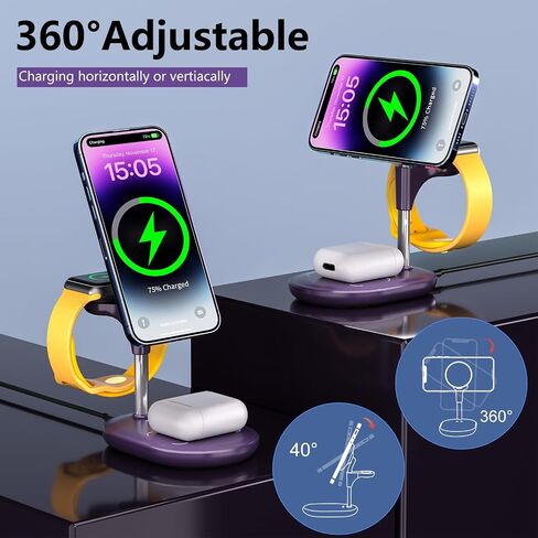 محطة شحن لاسلكية لأجهزة متعددة Apple، 3 في 1 شاحن لاسلكي حامل Mage-Safe لشحن iPhone 16 15 14 13 12 Pro Max/Plus/Pro Apple Watch AirPods (أخضر نعناعي) in Kuwait