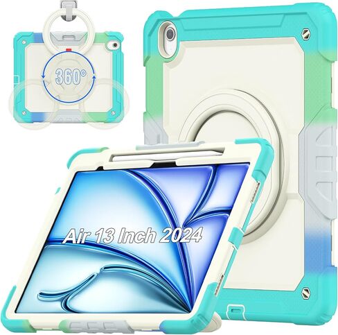 for iPad Air 13 Inch Case 2024 M2, iPad Air 13 2024 Cover with Screen Protector- Pencil Holder- Rotating Stand & Handle- Shoulder Strap- Full Body Shockproof Rugged Protective Cover, Purple in Saudi Arabia