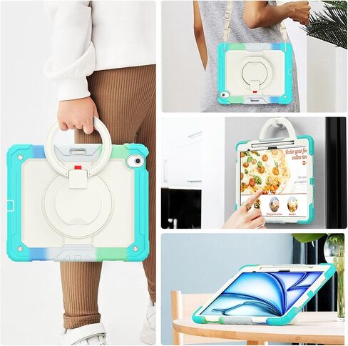 for iPad Air 13 Inch Case 2024 M2, iPad Air 13 2024 Cover with Screen Protector- Pencil Holder- Rotating Stand & Handle- Shoulder Strap- Full Body Shockproof Rugged Protective Cover, Purple in Saudi Arabia