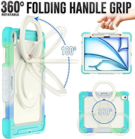 for iPad Air 13 Inch Case 2024 M2, iPad Air 13 2024 Cover with Screen Protector- Pencil Holder- Rotating Stand & Handle- Shoulder Strap- Full Body Shockproof Rugged Protective Cover, Purple in Saudi Arabia