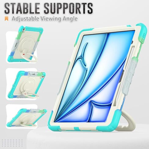 for iPad Air 13 Inch Case 2024 M2, iPad Air 13 2024 Cover with Screen Protector- Pencil Holder- Rotating Stand & Handle- Shoulder Strap- Full Body Shockproof Rugged Protective Cover, Purple in Saudi Arabia
