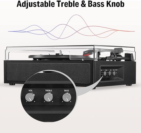 مشغل تسجيل فينيل دونر، قرص دوار بلوتوث لسجلات الفينيل مع مكبرات صوت مدمجة، 3 سرعات، تحكم ثلاثي وباس، فونوغراف عتيق يعمل بالحزام للترفيه والديكور المنزلي، أسود in Kuwait