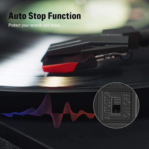 مشغل تسجيل فينيل دونر، قرص دوار بلوتوث لسجلات الفينيل مع مكبرات صوت مدمجة، 3 سرعات، تحكم ثلاثي وباس، فونوغراف عتيق يعمل بالحزام للترفيه والديكور المنزلي، أسود in Kuwait