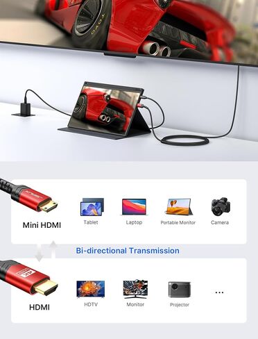 JSAUX Mini HDMI to HDMI Cable 6FT, [Mini HDMI][Aluminum Shell, Braided] High Speed 4K 60Hz HDMI 2.0 Cord, Compatible with Camera, Camcorder, Tablet and Graphics/Video Card, Laptop, Raspberry Pi Zero W in Kuwait