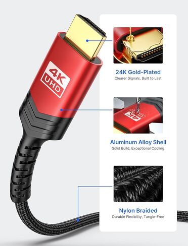 JSAUX Mini HDMI to HDMI Cable 6FT, [Mini HDMI][Aluminum Shell, Braided] High Speed 4K 60Hz HDMI 2.0 Cord, Compatible with Camera, Camcorder, Tablet and Graphics/Video Card, Laptop, Raspberry Pi Zero W in Kuwait