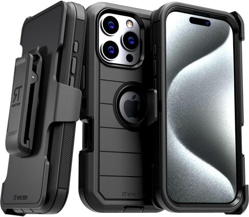 for iPhone 16 Pro Max Case with Belt Clip Holster & Kickstand, Screenless Protective Dual-Layer Shockproof Phone Case for iPhone 16 ProMax - Black in Saudi Arabia