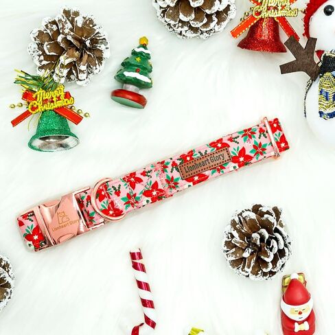 Lionheart glory Dog Collar with Flower Christmas Tree Pink Dog Collar for Small Dogs, Adjustable Soft Sturdy Girl Collars Flowers Pet Collar Flower Cute Collars in Kuwait