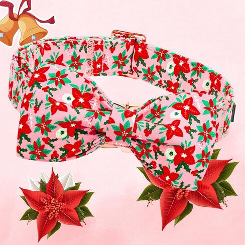 Lionheart glory Dog Collar with Flower Christmas Tree Pink Dog Collar for Small Dogs, Adjustable Soft Sturdy Girl Collars Flowers Pet Collar Flower Cute Collars in Kuwait