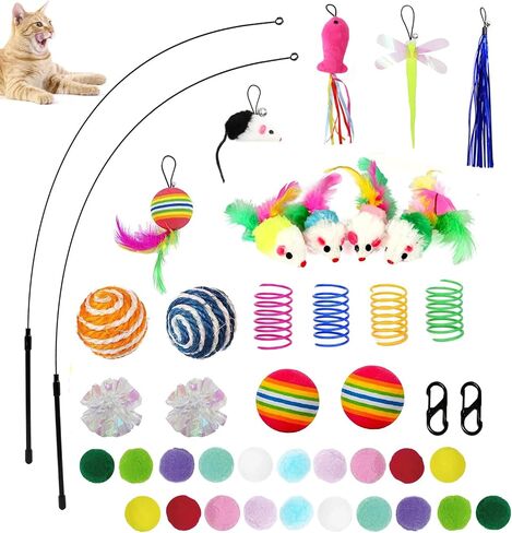 43PCS Cat Toys, Interactive Cat Kitten Toys for Indoor Automatic Cat Toys Cat Feather Teaser Wand Toys Include Cat Springs, Mice, Balls and Bells Toys, Cat Wand Toys for Cat Kitten in Saudi Arabia