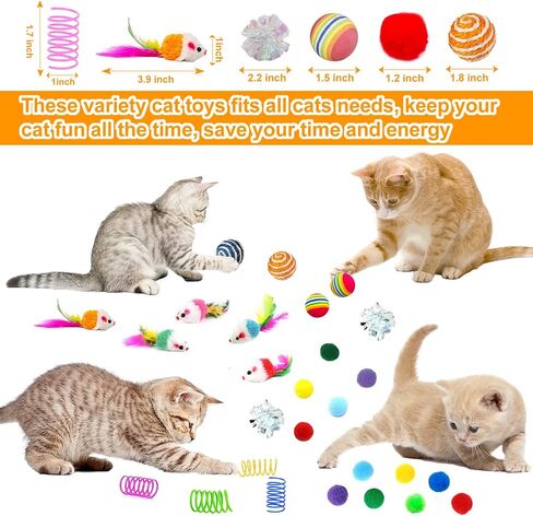 43PCS Cat Toys, Interactive Cat Kitten Toys for Indoor Automatic Cat Toys Cat Feather Teaser Wand Toys Include Cat Springs, Mice, Balls and Bells Toys, Cat Wand Toys for Cat Kitten in Saudi Arabia