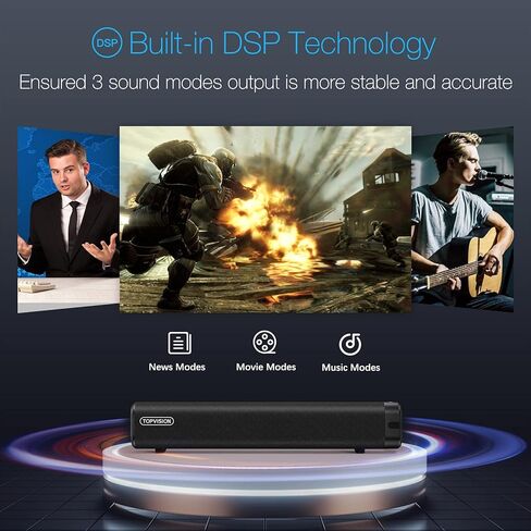 شريط صوت TOPVISION بقدرة 50 وات، أشرطة صوت صغيرة مقاس 16 بوصة للتلفزيون، 3 أوضاع معادل الصوت، بلوتوث لاسلكي 5.0، اتصال بصري/Aux/USB، مكبر صوت صغير مع DSP مدمج للتلفزيون والكمبيوتر الشخصي وأجهزة العرض والأجهزة اللوحية in Saudi Arabia