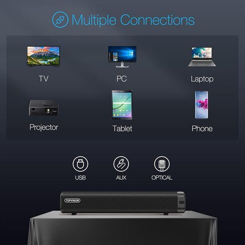 شريط صوت TOPVISION بقدرة 50 وات، أشرطة صوت صغيرة مقاس 16 بوصة للتلفزيون، 3 أوضاع معادل الصوت، بلوتوث لاسلكي 5.0، اتصال بصري/Aux/USB، مكبر صوت صغير مع DSP مدمج للتلفزيون والكمبيوتر الشخصي وأجهزة العرض والأجهزة اللوحية in Saudi Arabia