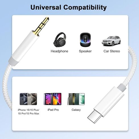 2 Pack USB C to 3.5mm Audio Aux Jack Cable, 3.3ft USB Type C to 3.5mm Headphone Stereo Cord Car Compatible for iPhone 16/16 Plus/16 Pro/16 Pro Max/15/15 Plus/15 Pro/15 Pro Max, iPad Pro/Air/Mini in Saudi Arabia