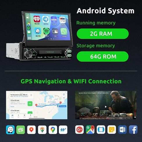 2G+64G Android Single din Flip Out Car Stereo Wireless Carplay & Android Auto, Hodozzy 7 inch Retractable Touch Screen Radio with Bluetooth, GPS, Mirror Link,Wi-Fi, USB/AUX EQ/RDS/FM Radio in Saudi Arabia