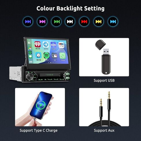 2G+64G Android Single din Flip Out Car Stereo Wireless Carplay & Android Auto, Hodozzy 7 inch Retractable Touch Screen Radio with Bluetooth, GPS, Mirror Link,Wi-Fi, USB/AUX EQ/RDS/FM Radio in Saudi Arabia