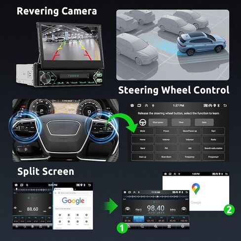 2G+64G Android Single din Flip Out Car Stereo Wireless Carplay & Android Auto, Hodozzy 7 inch Retractable Touch Screen Radio with Bluetooth, GPS, Mirror Link,Wi-Fi, USB/AUX EQ/RDS/FM Radio in Saudi Arabia