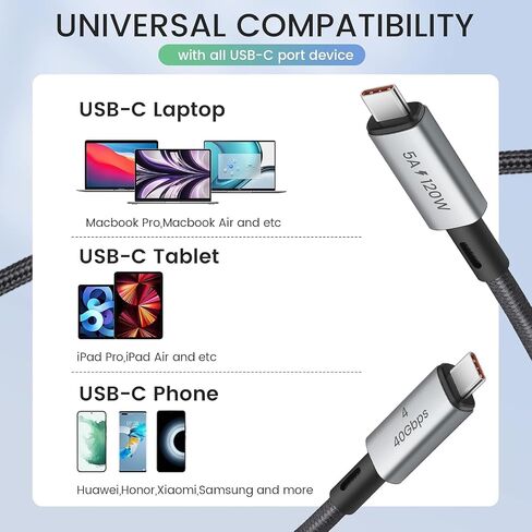 انكر كيبل USB 4 515 بطول 3.3 قدم، يدعم شاشة 8K HD، نقل بيانات 40 جيجابايت في الثانية، كيبل شحن USB C الى نوع سي، 240 واط، للابتوب والموزع والقاعدة والمزيد in Kuwait