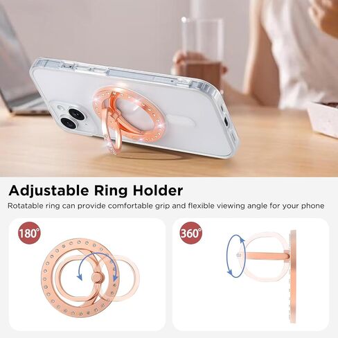 for MagSafe Phone Grip, Magnetic Phone Ring with Crystal, Compatible with MagSafe Ring Holder with Adjustable Stand for iPhone 15/14/13/12 Series (Gold) in Saudi Arabia