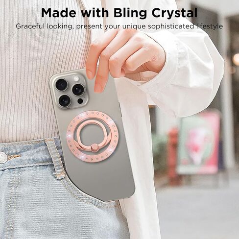 for MagSafe Phone Grip, Magnetic Phone Ring with Crystal, Compatible with MagSafe Ring Holder with Adjustable Stand for iPhone 15/14/13/12 Series (Gold) in Saudi Arabia