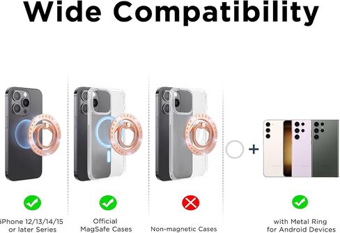 for MagSafe Phone Grip, Magnetic Phone Ring with Crystal, Compatible with MagSafe Ring Holder with Adjustable Stand for iPhone 15/14/13/12 Series (Gold) in Saudi Arabia