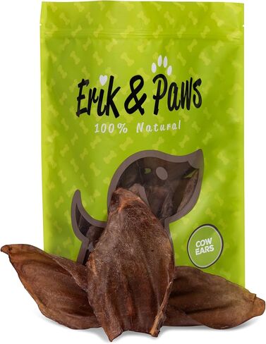 Erik & Paws Smoked Cow Ears for Dogs - Premium All-Natural, Unbleached 100% Cow Ears, No Additives or Hormones, Smoked in The USA, Safe Rawhide Alternative, Gentle on Tummies - 18 Count in Saudi Arabia