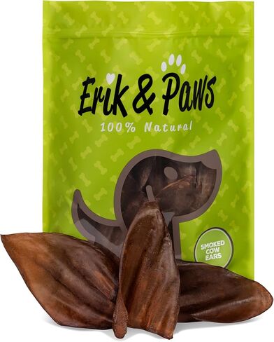 أذن بقرة للكلاب من Erik & Paws - طبيعية بالكامل، غير مبيضة 100%، بدون إضافات أو هرمونات، بديل آمن للجلد الخام، لطيف على البطن - 18 قطعة in Saudi Arabia