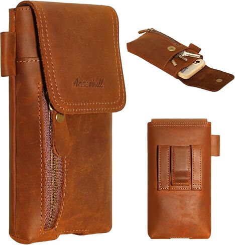Leather Phone Holster, Genuine Buffalo Leather Cell Phone Holsters, Genuine Leather Belt Pouch, Leather Cell Phone Holster for Large Smartphones, Genuine Leather 7"x3.5"Phone Holster in Saudi Arabia