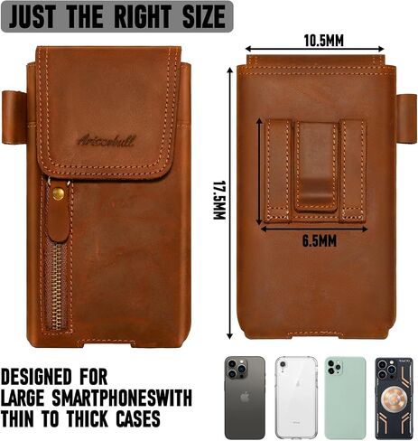 Leather Phone Holster, Genuine Buffalo Leather Cell Phone Holsters, Genuine Leather Belt Pouch, Leather Cell Phone Holster for Large Smartphones, Genuine Leather 7"x3.5"Phone Holster in Saudi Arabia