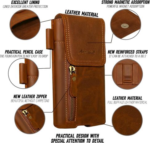 Leather Phone Holster, Genuine Buffalo Leather Cell Phone Holsters, Genuine Leather Belt Pouch, Leather Cell Phone Holster for Large Smartphones, Genuine Leather 7"x3.5"Phone Holster in Saudi Arabia