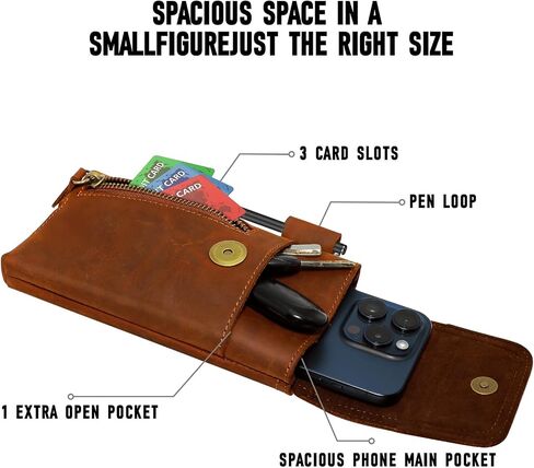 Leather Phone Holster, Genuine Buffalo Leather Cell Phone Holsters, Genuine Leather Belt Pouch, Leather Cell Phone Holster for Large Smartphones, Genuine Leather 7"x3.5"Phone Holster in Saudi Arabia