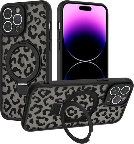 AIGOMARA Case for iPhone 16 [Compatible with MagSafe] Black Flower Floral Kickstand Case for Women Girls Soft TPU Bumper Hard PC Back Anti-Fall Shockproof Protective Slim Stand Magnetic Cover in Saudi Arabia