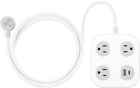 GE-UltraPro 3-Outlet Surge Protector with 4ft Braided Cord, Power Strip, Extension Cord, Flat Plug, 1 USB-A & 1 USB-C Port, 245J, for Home School & Office, White – 81786 in Saudi Arabia