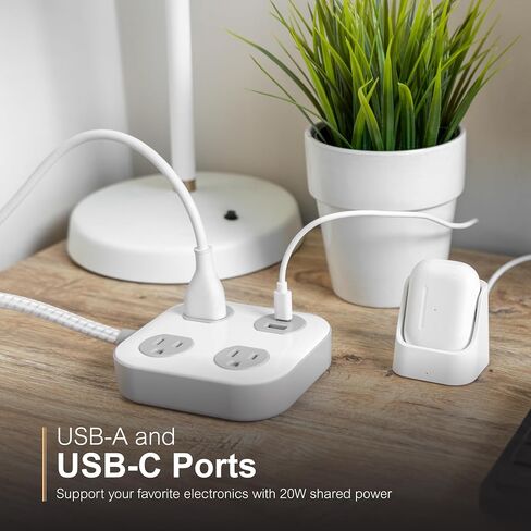 GE-UltraPro 3-Outlet Surge Protector with 4ft Braided Cord, Power Strip, Extension Cord, Flat Plug, 1 USB-A & 1 USB-C Port, 245J, for Home School & Office, White – 81786 in Saudi Arabia