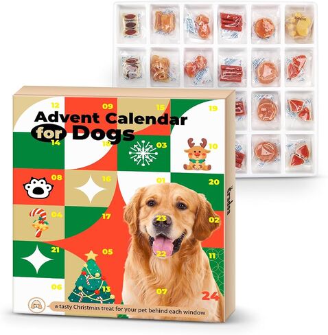 2024 Dog Treats Advent Calendar, Advent Calendar for Dogs, 24 Tasty Dog Treats for Christmas, Whole Meat Treats for All Breeds, Puppy Treats Holiday Dog Gift Box for Pets in Saudi Arabia