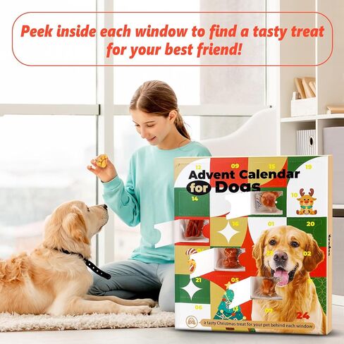 2024 Dog Treats Advent Calendar, Advent Calendar for Dogs, 24 Tasty Dog Treats for Christmas, Whole Meat Treats for All Breeds, Puppy Treats Holiday Dog Gift Box for Pets in Saudi Arabia