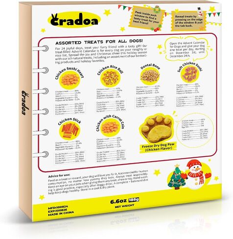 2024 Dog Treats Advent Calendar, Advent Calendar for Dogs, 24 Tasty Dog Treats for Christmas, Whole Meat Treats for All Breeds, Puppy Treats Holiday Dog Gift Box for Pets in Saudi Arabia