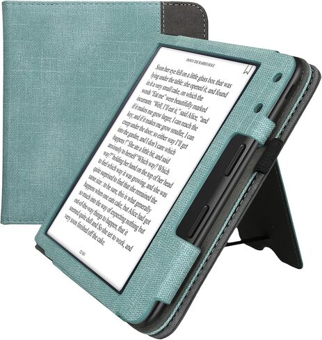 kwmobile Cover Compatible with Kobo Libra Colour Cover - Faux Leather/Suede Case with Stand - Mint/Dark Grey in Saudi Arabia
