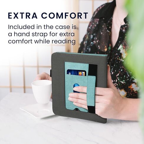 kwmobile Cover Compatible with Kobo Libra Colour Cover - Faux Leather/Suede Case with Stand - Mint/Dark Grey in Saudi Arabia