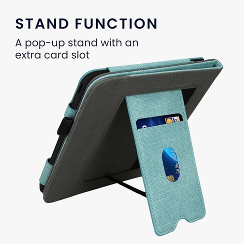 kwmobile Cover Compatible with Kobo Libra Colour Cover - Faux Leather/Suede Case with Stand - Mint/Dark Grey in Saudi Arabia