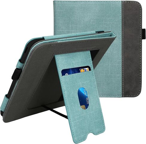 kwmobile Cover Compatible with Kobo Libra Colour Cover - Faux Leather/Suede Case with Stand - Mint/Dark Grey in Saudi Arabia