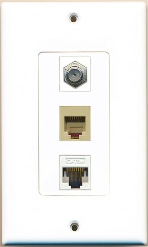 RiteAV 1 Port Coax Cable TV- F-Type Phone RJ11 RJ12 1 Port Cat5e Ethernet Wall Plate Oversized Jumbo MIDI White in Kuwait